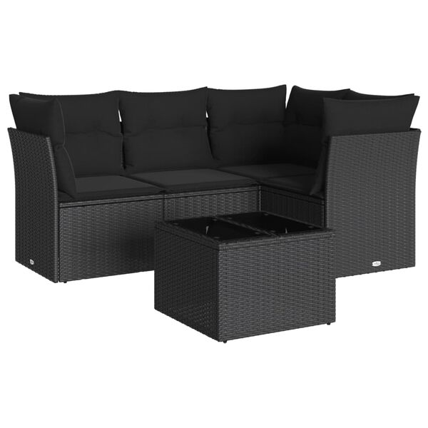 vidaXL Set de muebles de jardín 5 pzas y cojines ratán sintético negro