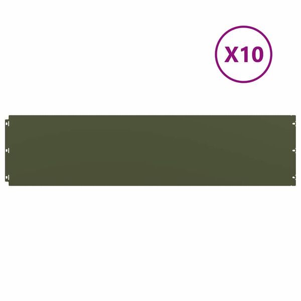 vidaXL Bordes c&eacute;sped 10 uds acero laminado fr&iacute;o verde oliva 25x103 cm