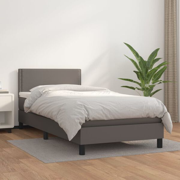 vidaXL Cama box spring con colch&oacute;n cuero sint&eacute;tico gris 90x190 cm