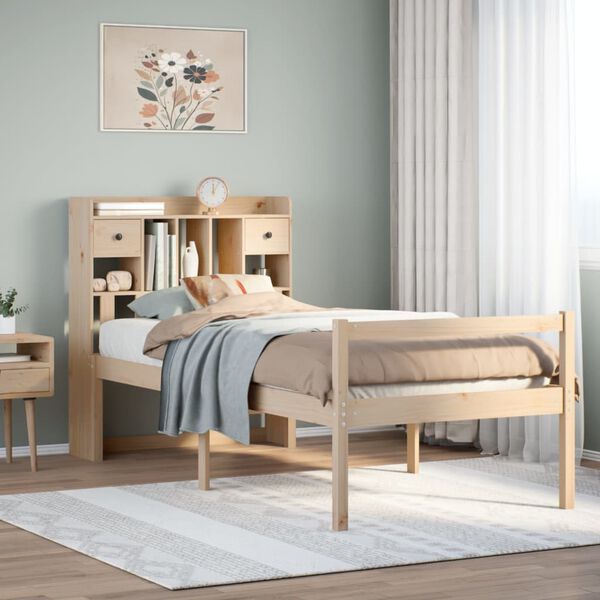vidaXL Cama con estantería sin colchón madera maciza de pino 90x200 cm