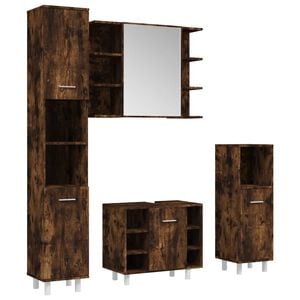 vidaXL Set de muebles de ba&ntilde;o 4 piezas madera contrachapada roble humo