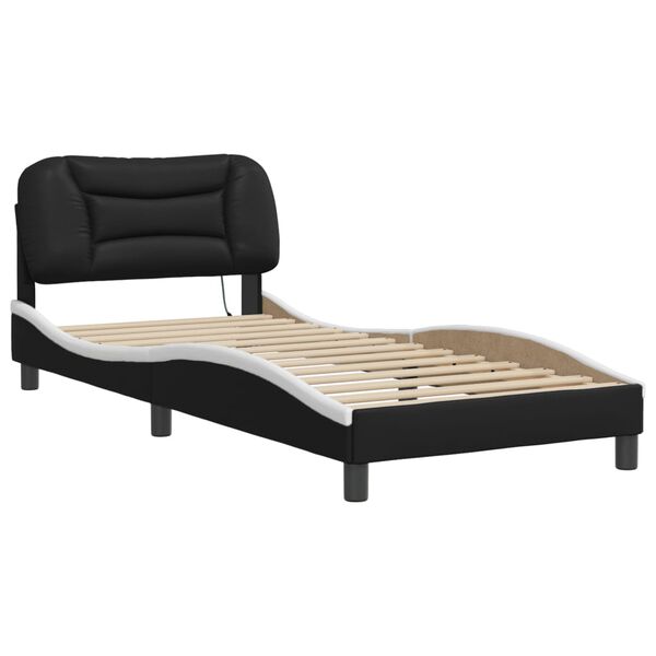 vidaXL Estructura de cama con LED sin colch&oacute;n Hvar negro y blanco 90x190cm