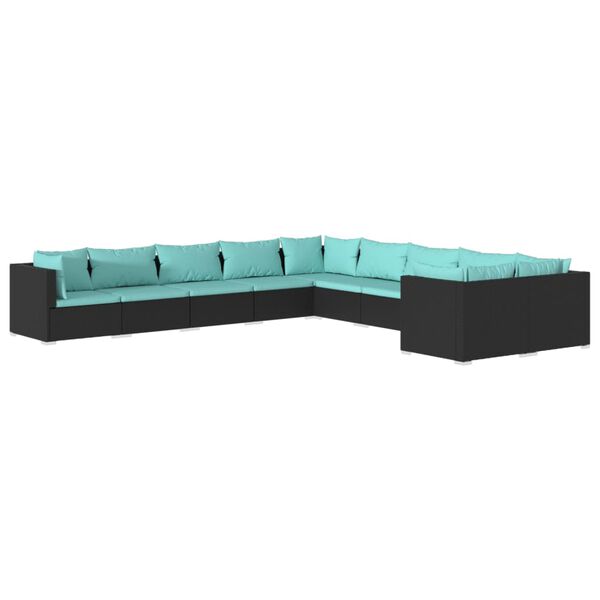 vidaXL Set de muebles de jard&iacute;n 10 pzas cojines rat&aacute;n sint&eacute;tico negro