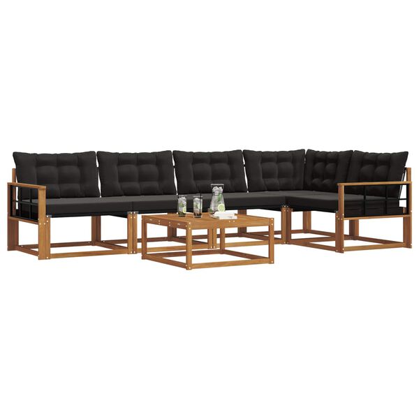 vidaXL Conjunto de sof&aacute;s de exterior con coj&iacute;n 6 pcs Natural y negro