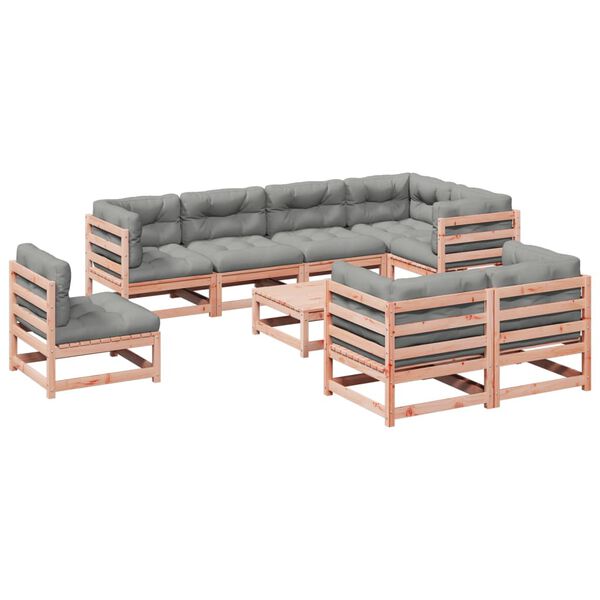 vidaXL Set de sof&aacute;s jard&iacute;n 9 pzas con cojines madera de abeto Douglas