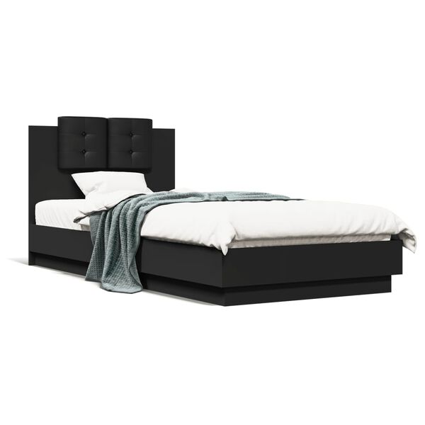 vidaXL Estructura cama con cabecero madera ingenier&iacute;a negro 90x200 cm