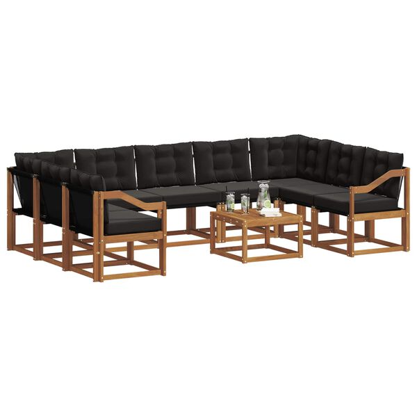 vidaXL Conjunto de sof&aacute;s de exterior con coj&iacute;n 10 pcs Natural y negro