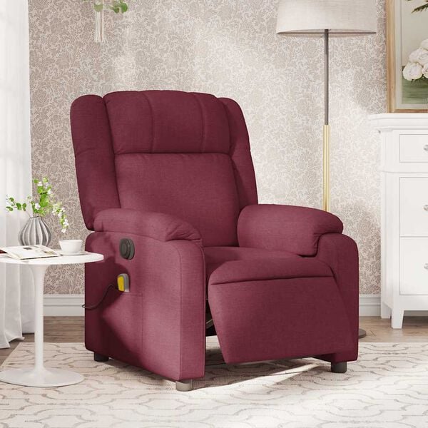 vidaXL Sill&oacute;n de masaje reclinable el&eacute;ctrico tela rojo tinto