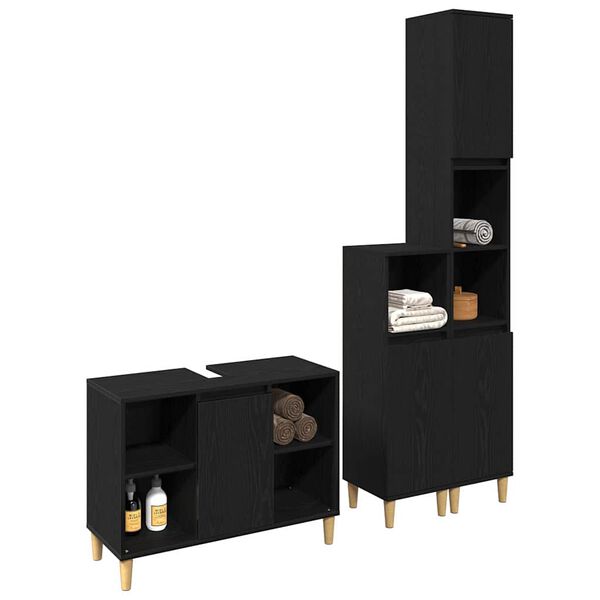 vidaXL Juego de muebles de ba&ntilde;o 3 pcs Negro Madera de ingenier&iacute;a
