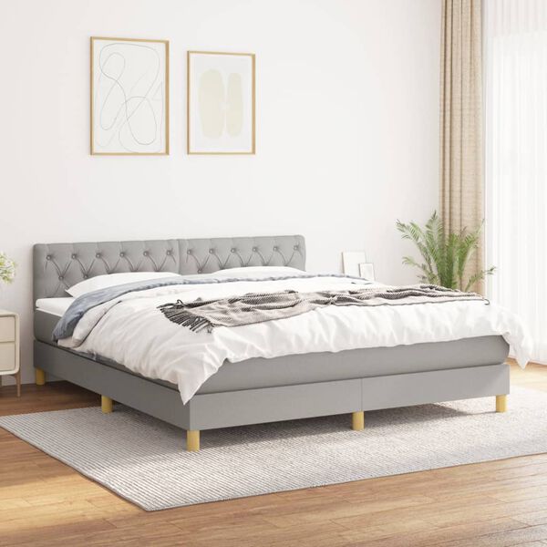 vidaXL Cama box spring con colch&oacute;n tela gris claro 160x200 cm