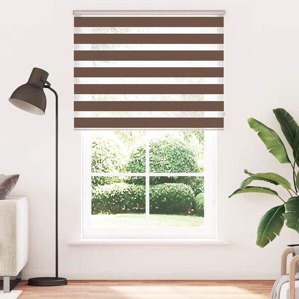 vidaXL Estor cebra marr&oacute;n 145x230 cm tejido ancho 140,9 cm poli&eacute;ster