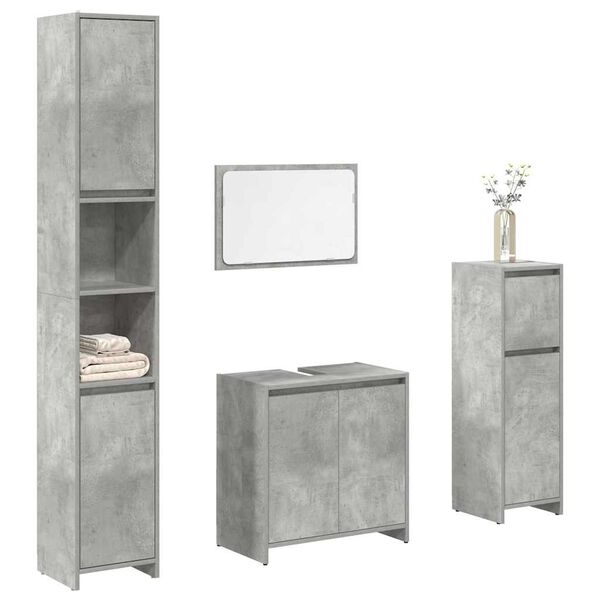 vidaXL Juego muebles de ba&ntilde;o 4 pzas madera contrachapada gris hormig&oacute;n