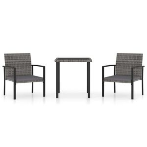 vidaXL Juego de comedor para jard&iacute;n 3 piezas rat&aacute;n sint&eacute;tico gris