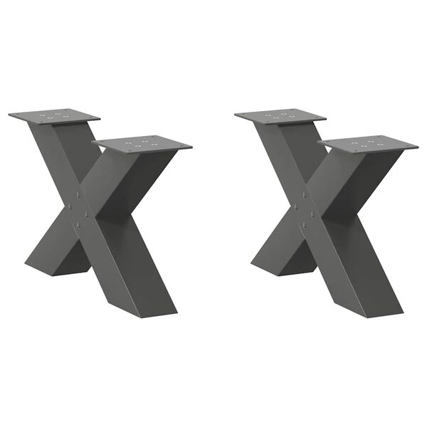 vidaXL Patas para mesa de centro en forma de X (2 unidades), antracita, 50 x (30-31) cm, acero