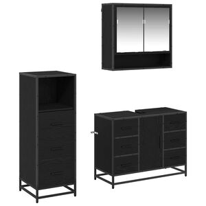 vidaXL Juego de muebles de ba&ntilde;o 3 pcs Roble Negro Madera de ingenier&iacute;a