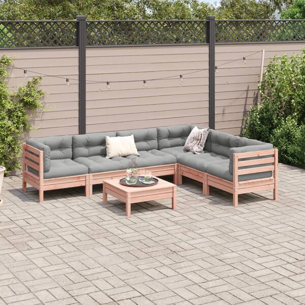 vidaXL Set de sof&aacute;s jard&iacute;n 7 pzas con cojines madera abeto Douglas