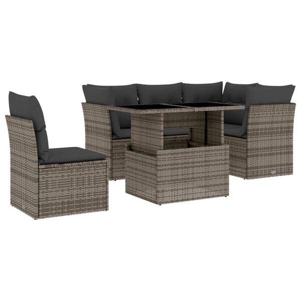 vidaXL Set de muebles de jard&iacute;n 6 pzas y cojines rat&aacute;n sint&eacute;tico gris