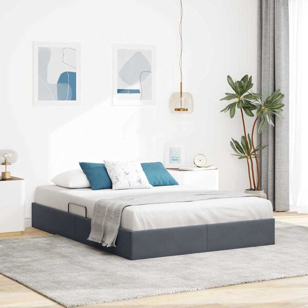 vidaXL Cama con almacenamiento Gris oscuro 135 x 190 cm Terciopelo