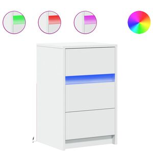 vidaXL Mesita de noche con luces LED madera de ingenier&iacute;a blanca