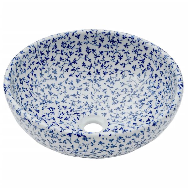 vidaXL Lavabo sobre encimera redondo cerámica blanco y azul Φ41x14 cm
