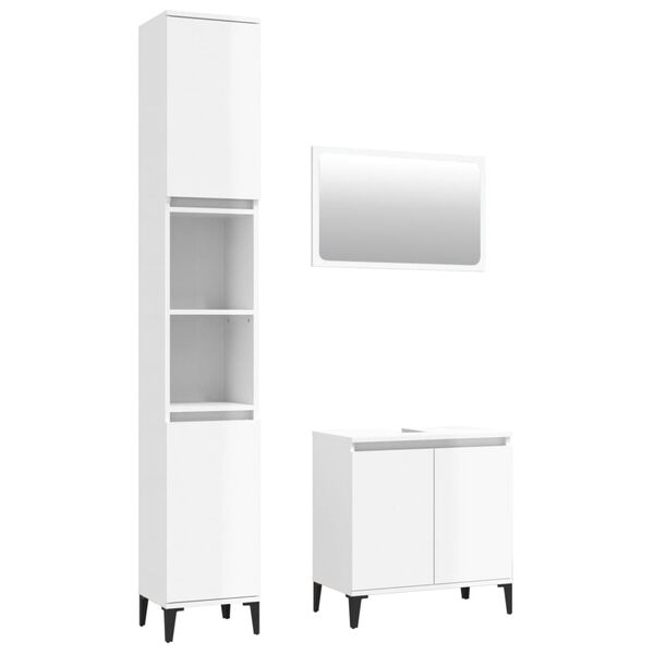 vidaXL Set muebles de ba&ntilde;o 3 piezas madera contrachapada blanco brillo