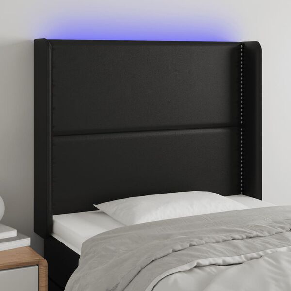 vidaXL Cabecero con LED cuero sint&eacute;tico negro 83x16x118/128 cm