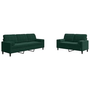 vidaXL Juego de sof&aacute;s con cojines 2 piezas terciopelo verde oscuro