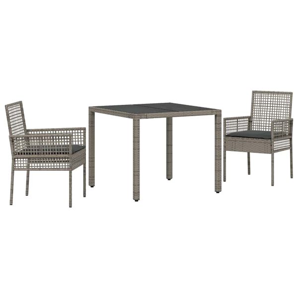 vidaXL Conjunto de Comedor de Jard&iacute;n 3 pcs Gris rat&aacute;n sint&eacute;tico