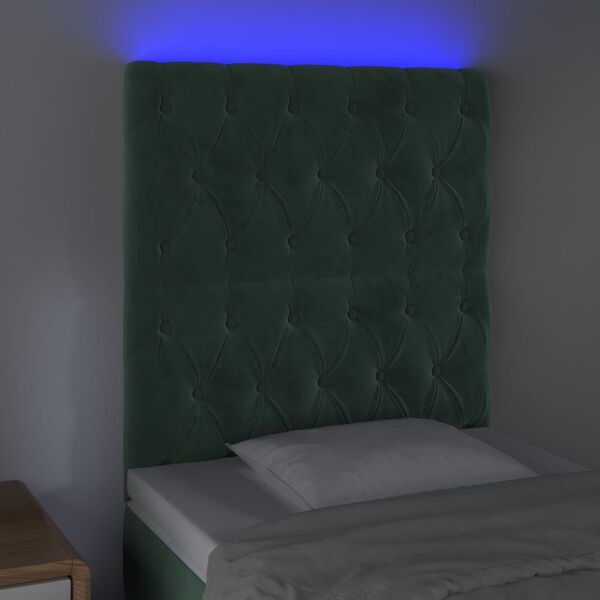 vidaXL Cabecero con luces LED terciopelo verde oscuro 80x7x118/128 cm