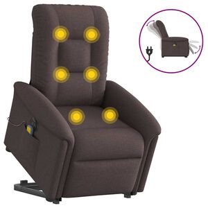 vidaXL Sill&oacute;n masaje el&eacute;ctrico reclinable elevable tela marr&oacute;n oscuro
