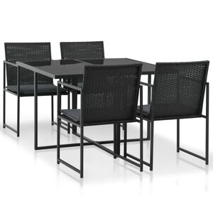 vidaXL Set comedor de jard&iacute;n 5 piezas y cojines rat&aacute;n sint&eacute;tico negro