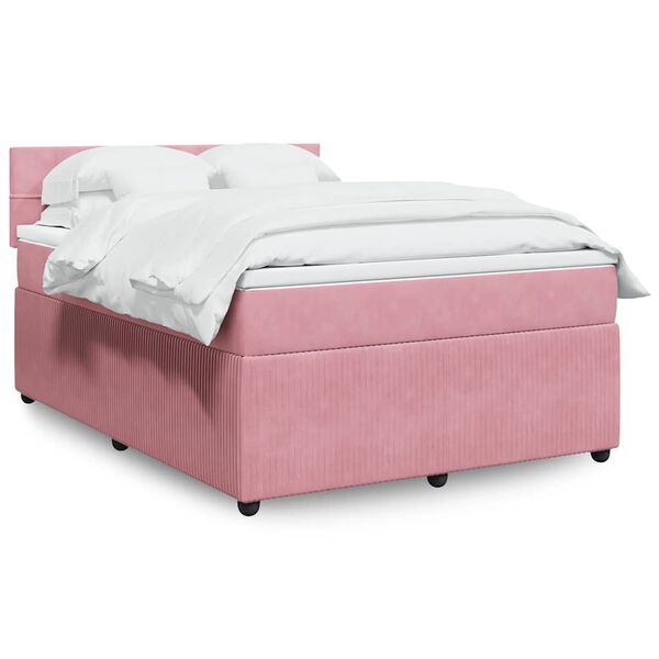 vidaXL Cama box spring con colch&oacute;n terciopelo rosa 140x200 cm