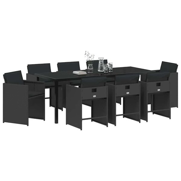 vidaXL Conjunto de Comedor de Jard&iacute;n 9 pcs Negro rat&aacute;n sint&eacute;tico