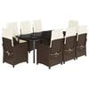 vidaXL Set comedor para jard&iacute;n 9 pzas y cojines rat&aacute;n sint&eacute;tico marr&oacute;n