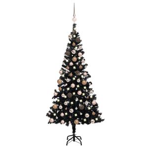 vidaXL &Aacute;rbol de Navidad preiluminado con luces y bolas negro 180 cm