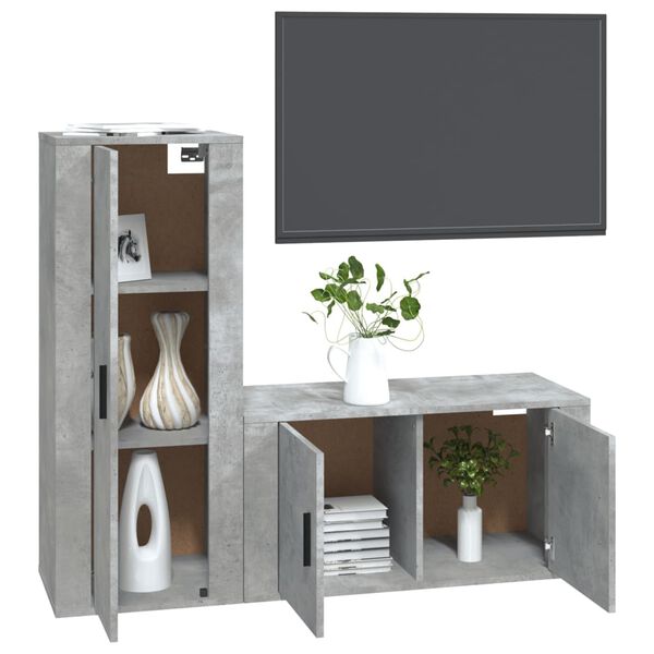 vidaXL Set de muebles de TV 2 pzas madera contrachapada gris hormig&oacute;n