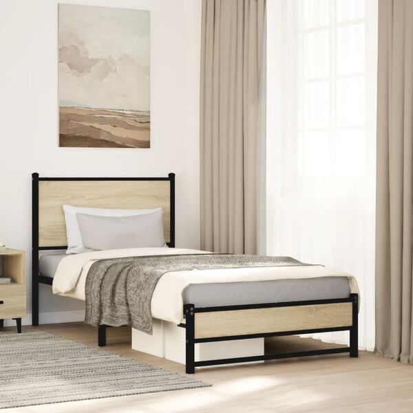 vidaXL Estructura de cama sin colchón metal roble Sonoma 90x190 cm