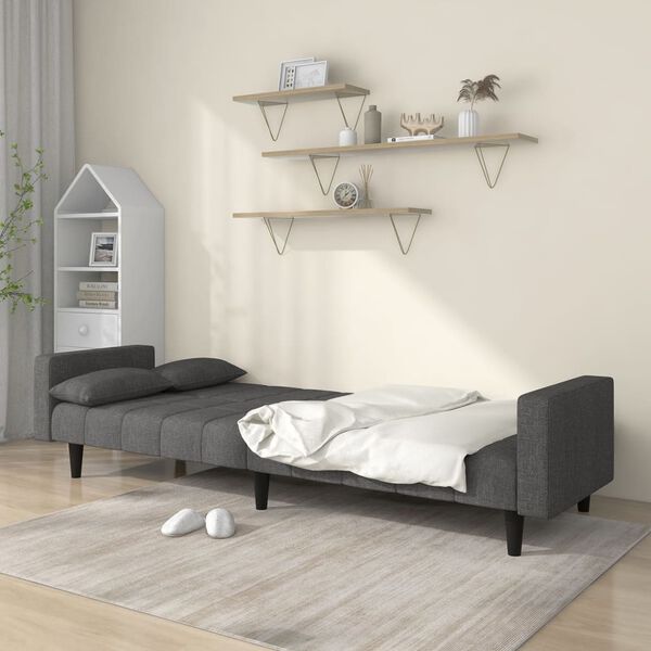 vidaXL Sof&aacute; cama de 2 plazas con dos almohadas tela gris oscuro