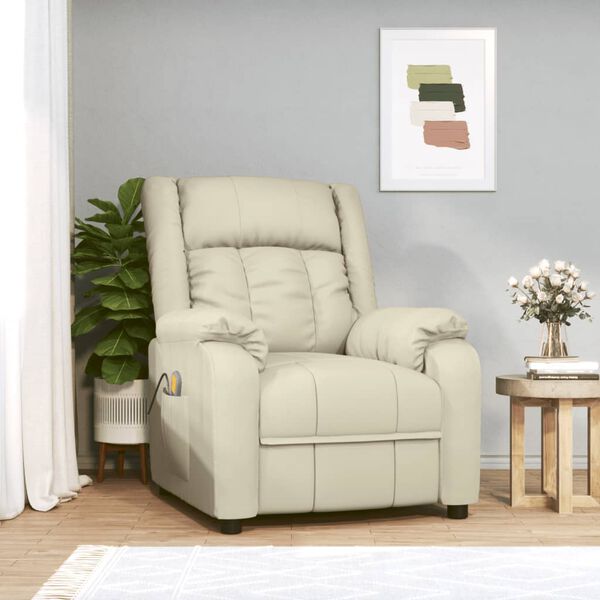 vidaXL Sillón de masaje de cuero sintético crema