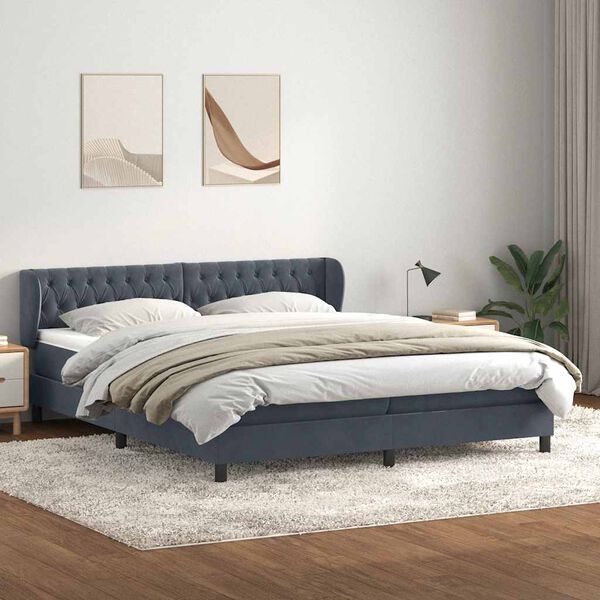 vidaXL Cama box spring con colchones terciopelo gris oscuro 180x220 cm