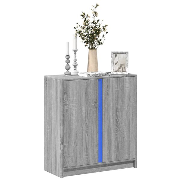 vidaXL Aparador con LED madera de ingenier&iacute;a gris Sonoma 77x34x85 cm