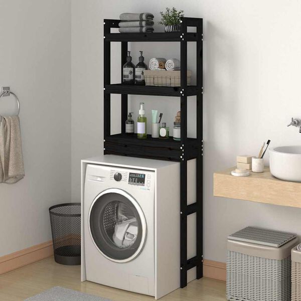 vidaXL Estante de ba&ntilde;o madera maciza de pino negro 63x26x171 cm