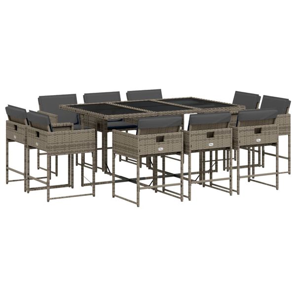 vidaXL Set de comedor de jard&iacute;n 11 pzas y cojines rat&aacute;n sint&eacute;tico gris