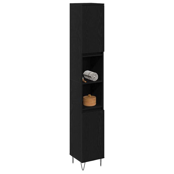 vidaXL Gabinete de Ba&ntilde;o con estante Roble Negro 30 x 30 x 190 cm