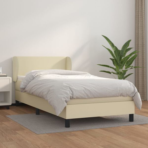 vidaXL Cama box spring con colch&oacute;n cuero sint&eacute;tico crema 90x190 cm