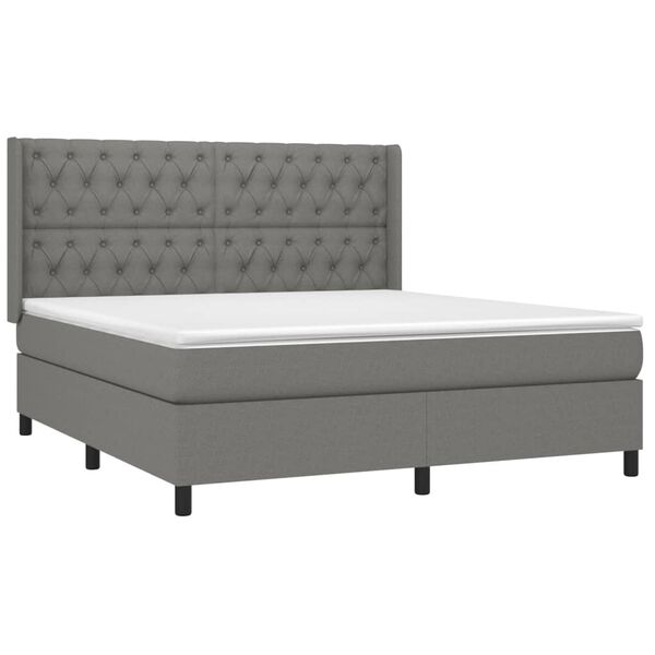 vidaXL Cama box spring colch&oacute;n y luces LED tela gris oscuro 160x200 cm