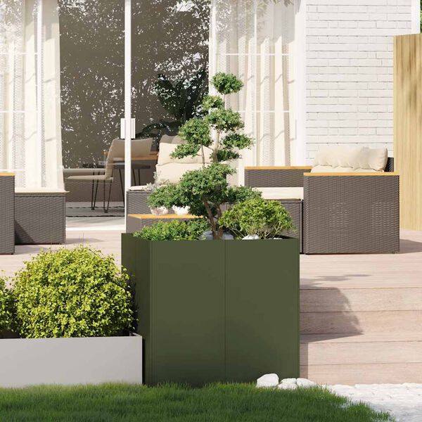 vidaXL Jardinera acero verde oliva 80x80x80 cm