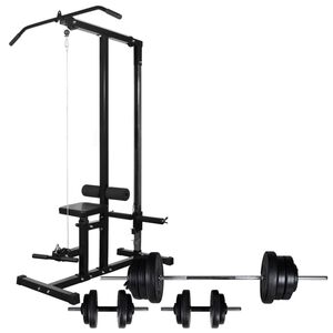vidaXL M&aacute;quina musculaci&oacute;n Power Tower con pesas y mancuernas 60,5 kg