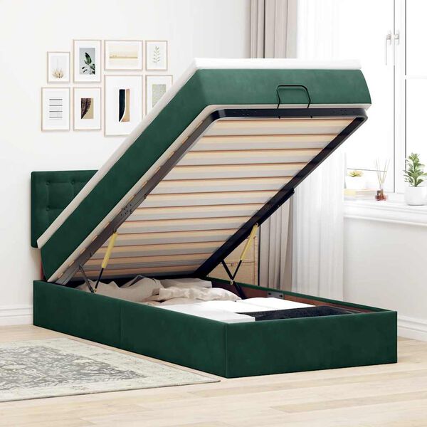 vidaXL Estructura de cama otomana colch&oacute;n terciopelo verde oscuro