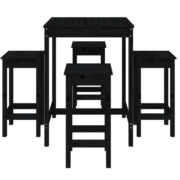 vidaXL Set de mesa y taburetes altos jardín 5 piezas madera pino negro